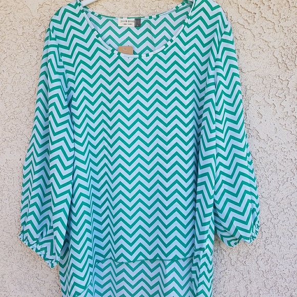 Jon & Anna New York Tops - Plus Size Green & White Chevron Top Blouse